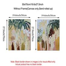 2pcSet Tropical Botanical Canvas Wall Art Abstract Palm Tree Poster Boho Leaves Oil Painting Print Unframed Modern Plant Wall Decor Picture For Living Room Bedroom - Pattern - View 7