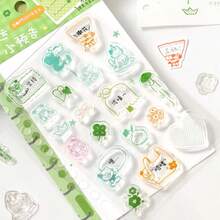 1 Set Loose-Leaf Silicone Stamps, Cute Pet Doodle Dot Series Illustration Line Pattern, Compatible With A6Per/A7/M5 Notebooks, With Acrylic Handle/Colored Bead Chain, Soft Transparent Silicone Material, Excellent Waterproof Performance Decorative Pendant, Student Stationery Material Collage DIY Decoration, Back To School Essential - 1 Set - View 4