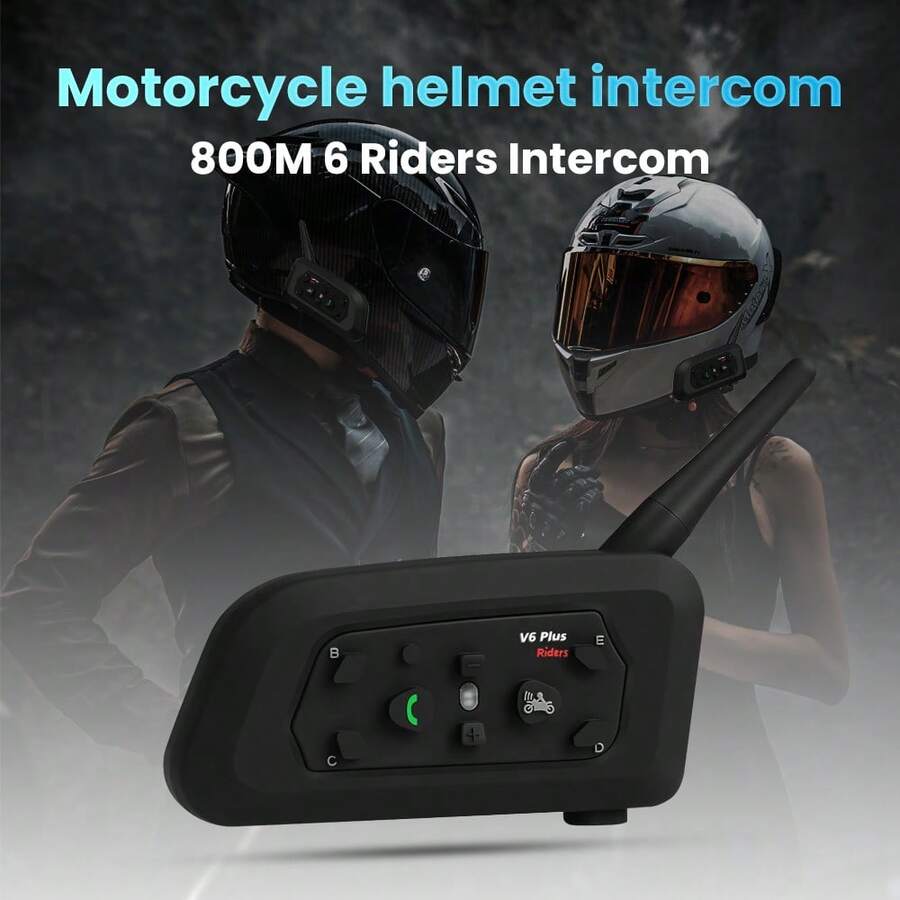 Headset Interkom Bluetooth Helm Motor V6 Plus, Mendukung 6 Pengendara, Interkom Motor Nirkabel 1200M, Tahan Air IP65, Panggilan Bebas Genggam, Musik & Navigasi GPS untuk Berkendara Sepeda Motor - 2 lembar - View 1