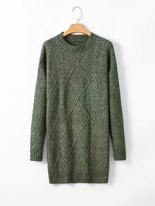 Acelitt Plus Size Women's Solid Color Knit Textured Cold Shoulder Plus Size Sweater Dress, Autumn/Winter - Green - View 7