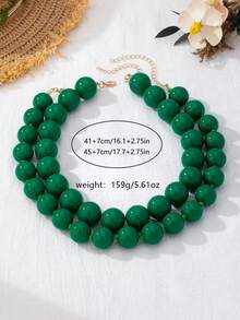 OABE 2pcs/Set Bohemian Style Casual Wear Accessories Green Round Bead Layered Necklace Set, Suitable For Women's Daily Wear, Holiday/Anniversary Surprise Gift - Green - View 6
