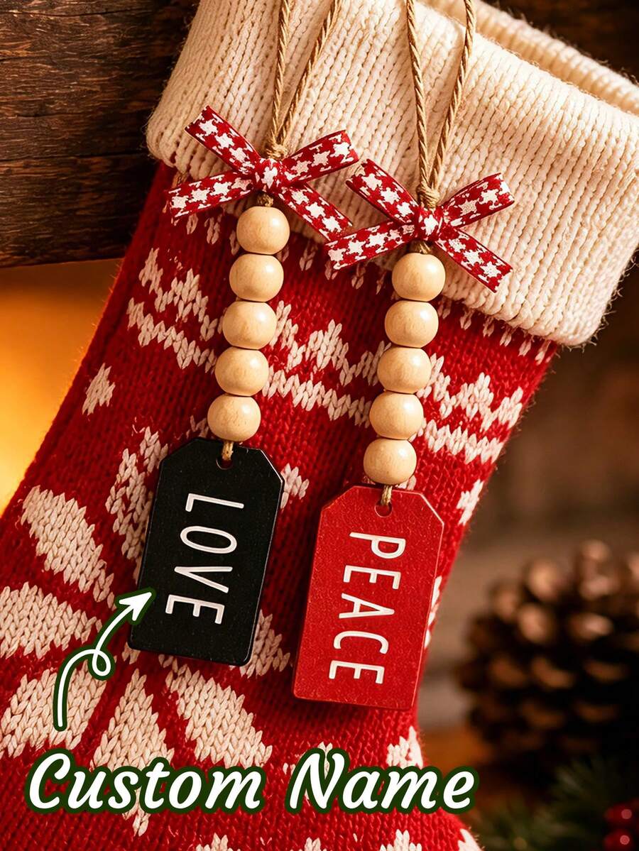 Custom Christmas Stocking Name Tag, Personalized Wooden Clothing Label, Festive Red Black Holiday Style, Customized Stocking & Christmas Tree Decor, Customizable Name Hanging Ornament, Gift Wrap Accent, Christmas Gift 2026, Name Tags For Stockings - Multicolor - View 1