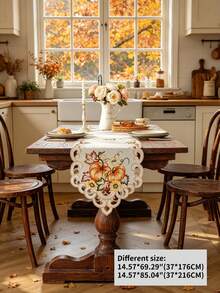 1PC 100% Polyester Fall Table Runner, Pumpkin Maple Leaf Sunflower Embroidered Cutwork Scalloped Edge Cream Linen Table Runner For Autumn Harvest Holiday Dining Table Home Decor - Multicolor - View 2