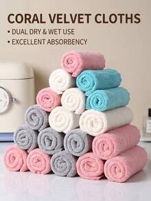 1/4/8‑Pack Coral Fleece Cleaning Rags, 12*12 Inch Super Absorbent Lint‑Free Dish Cloths, Soft Household Square Hand Towels, Reusable Kitchen Wipes For Kitchen, Bathroom And Household Cleaning - Multicolor - View 4