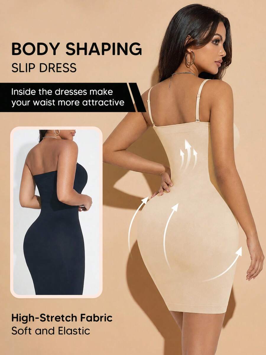 Shapewear Dress For Women Tummy Control Adjustable Spaghetti Seamless Body Shaper For Under Dresses Black Party Elegant Summer - Apricot - View 1