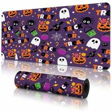 Halloween Style Purple Background Ghost Pattern Extra Long Gaming Mouse Pad And Desk Mat Set, Non-Slip Durable Rubber Base, Smooth Surface, Suitable For Computer Laptop Office Home, Abstract Art Decor, Back To School Supplies - A - View 3
