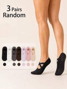 3/6 Pairs Women's Non-Slip Pilates Yoga Grip Socks With Ballet Cross Strap - Multicolor - View 11
