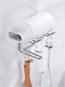 1pc Bathroom Wall-Mounted Hair Dryer Holder, No-Drill Hair Dryer Storage Rack, Bathroom Accessory - Multicolor - View 4
