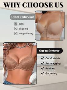 Women's Lace And Steel Hoop Gathered Bra, Shaping The Back Curve, Enhancing The Chest, Sexy And Comfortable, Suitable For Daily And Special Occasions - Coffee Brown - View 11