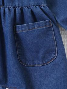 Infant Soft Denim Romper, 1-18 Months Long Sleeve Jumpsuit With Snap Crotch For Easy Diaper Changes, Front Pocket, Casual Outfit - Mint Blue - View 4