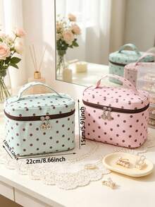 1pc Polka‑Dot Cosmetic Bag Large Capacity Waterproof Makeup Organizer Portable Handheld Travel Toiletry Storage Pouch For Women Flower Zipper Handbag - Multicolor - View 8