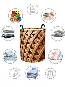 Bohemian Style Striped Collapsible Laundry Basket With Laundry Clips, Breathable Fabric Dirty Clothes Bin, Blanket Clips, Suitable For Bathroom And Bedroom, Home Storage And Organization Box - Multicolor - View 9