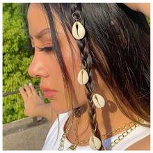 Bohemian Shell Hair Braid Ring Set, Gold Dreadlock Hair Ring Clips For Women Girls, Decorative Braided Hair Accessories For Beach Festival - Multicolor - View 3