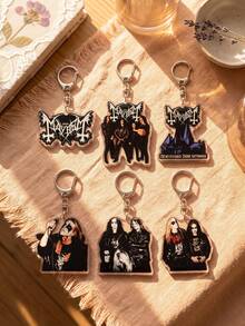 1pc/6pcs Norwegian Black Metal Band Aesthetic Acrylic Keychains, Classic Logo And Member Designs Including Band Gothic Logo, Band Four-Member Group Photo, Classic Album, Lead Singer Corpse Paint Performance, Duo Photo Asymmetrical Pattern Pendant, Backpack And Car Key Accessories, Black Metal Music Fans And Heavy Metal Fans Gift - Multicolor - View 2