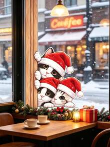 Cute Christmas Cat Window Stickers, Removable PVC Adhesive-Free Static Cling Film, Perfect For Winter Holiday Window Decorations, Home Decor, And Suitable For Living Rooms, Bedrooms, Doors, Shop Windows, And Christmas Party Decorations. - A - View 6
