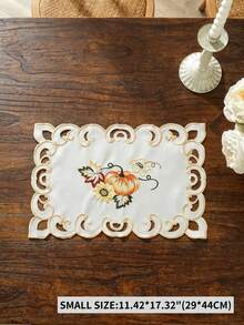 1PC 100% Polyester Fall Table Runner, Pumpkin Maple Leaf Sunflower Embroidered Cutwork Scalloped Edge Cream Linen Table Runner For Autumn Harvest Holiday Dining Table Home Decor - Multicolor - View 9