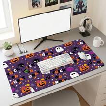 Halloween Style Purple Background Ghost Pattern Extra Long Gaming Mouse Pad And Desk Mat Set, Non-Slip Durable Rubber Base, Smooth Surface, Suitable For Computer Laptop Office Home, Abstract Art Decor, Back To School Supplies - A - View 4