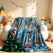 1pc Glow In The Dark Bigfoot Blanket Soft Flannel Fleece Throw Sasquatch Camping Pattern Cozy Plush Blanket Suitable For Bed Sofa Bench And Outdoors Can Also Be Used As A Birthday Gift - Multicolor - View 2