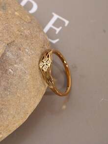 1pc Stainless Steel 18K Gold Plated Hollow Intertwined Rhinestone Thin Closed Ring, Gentle And Elegant, Suitable For Shirts, Dresses, Daily Wear, Niche Design Hand Accessory - Openwork Interwoven Rhinestone Ring - View 5