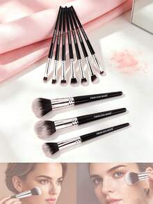 Princess Rose New 10pcs Makeup Brush Set, Soft Bristles, Even Powder Pickup, Powder Brush, Blush Brush, Eyeshadow Brush, Beginner, Fluffy Soft Bristles, No Shedding, Complete Makeup Tool Set For Beginners - Black - View 7