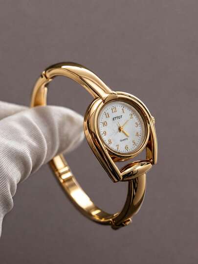 1Pc Women's Non Adjustable Bracelet Quartz Watch Small Round Roman Numeral Dial Vintage British Luxury Style For Parties Weddings And Holidays