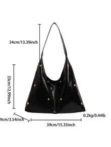 Fashion Solid Color PU Crescent Shaped Shoulder Bag, Rivet Embellished, Suitable For Women Shopping, Dating, Gift And Daily Use - Black - View 2