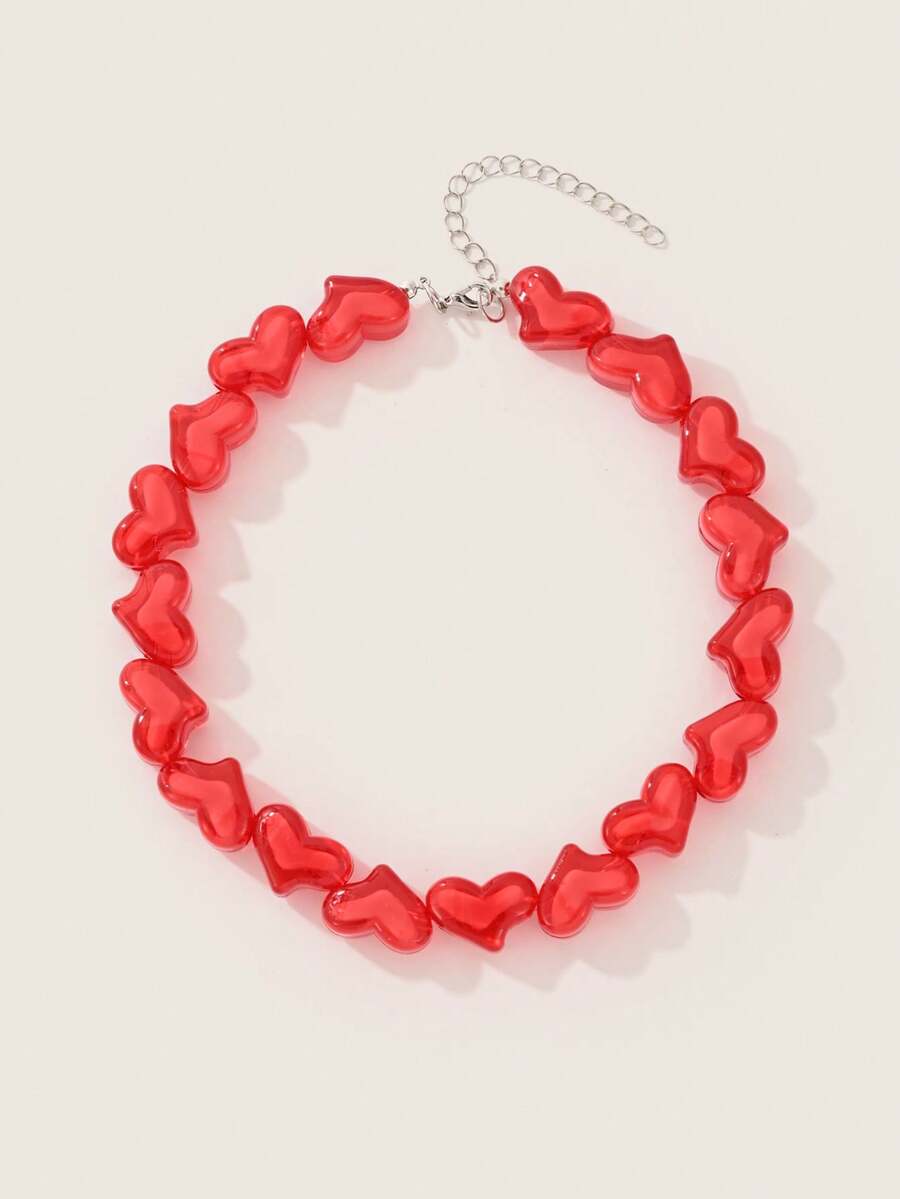 Valisandre New Arrival Handmade Acrylic Heart Pendant Necklace For Women, Red Valentines - Red - View 1