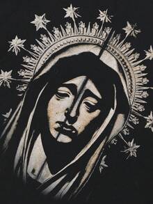 Tiny Spark Retro Streetwear Black Tee Shirt Vintage Graphic Virgin Mary Punk Metal Style - Black - View 5