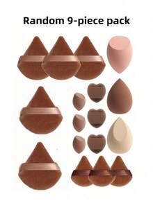 Random 9pcs Makeup Sponge Set, Random Packaging Bottle And Bag, 3 Regular Makeup Sponges, 3 Mini Makeup Sponges, 3 Powder Puffs, 3 Mini Powder Puffs, 3 Mini Finger Cushion Puffs; Foundation Makeup Sponge, Suitable For Liquid Foundation, Concealer, Loose Powder, Flawless Application; Multi-Color Makeup Sponge, Latex-Free Material, Dry And Wet Use - Multicolor - View 10