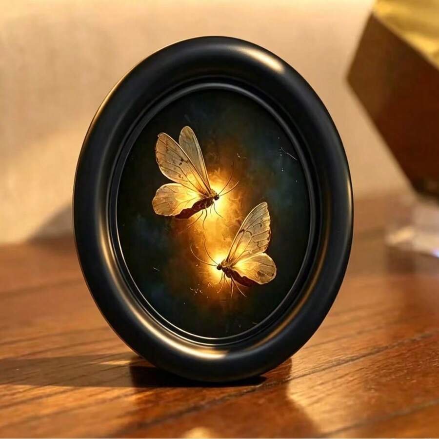 1個哥德式風格3D黑色免鑽孔橢圓形相框，蝴蝶圖案，獨特設計，適用於家居裝飾、辦公室裝飾和節日裝飾，可更換照片