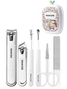 New 6pcs Printed Nail Clipper Set Cute Pet Series Straight Edge Nail Clipper/Angled Nail Clipper/Nail File/Eyebrow Scissors/Ear Pick/Cuticle Pusher Set Multi-Function Portable Manicure Set With Cute Packaging Box Gift Choice - Multicolor - View 10