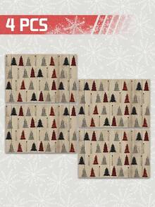 1/4p/6pcs Christmas Table Decor Placemats With Pine Tree Elements, Heat Resistant Faux Linen Polyester Fiber Material, Rectangular Washable Table Mats, Suitable For Home Dinner, Coffee Table, Durable Kitchen And Dining Room Decoration, Party And Scene Decor, Home Decor - Multicolor - View 18