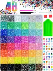 1 Box Colorful Rhinestone Nail Art Crystals, Y2K Round Resin Crystal Nail Decor, Everything Can Be Rhinestoned, Includes Rhinestone Picker Tweezers, Dotting Tool, Tray, Shiny Decoration, Suitable For Nail Art, Tumblers - Multicolor - View 2