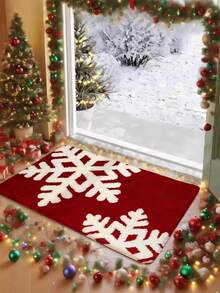 Holiday Microfiber Christmas Bath Mat: Quick-Dry, Absorbent, Fluffy, Snowflake Design, Non-Slip, Low-Lint, Machine-Made, Rectangular, Polyester - A - View 4