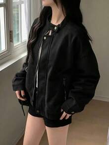 Women's Solid Color Casual Versatile Daily Wear Long Sleeve Jacket - Black - View 1