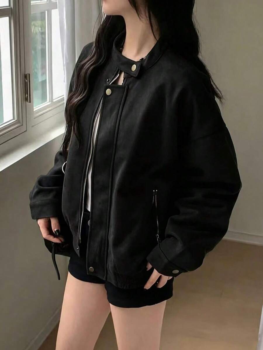Women's Solid Color Casual Versatile Daily Wear Long Sleeve Jacket - Black - View 1