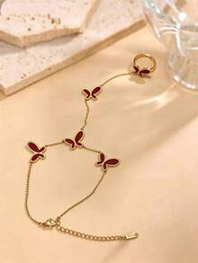 1pc New Luxury Minimalist Black Shell Five Butterfly Necklace For Women, Versatile High-End Niche Stainless Steel Collarbone Chain Set Decorative Accessory - Multicolor - View 3