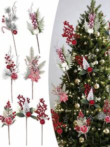 3pcs Christmas Decoration Christmas Berry Bouquet Artificial Pine Cone Christmas Tree Ornament Pine Needle Red Berry Arrangement Stem - Multicolor - View 1