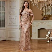 XUIBOL Elegant Sequin Patchwork Design Backless Dress, Suitable For Cocktail Parties, Formal Dinners, Weddings And All Seasons, Back Zipper Backless Design - Champagne - View 11
