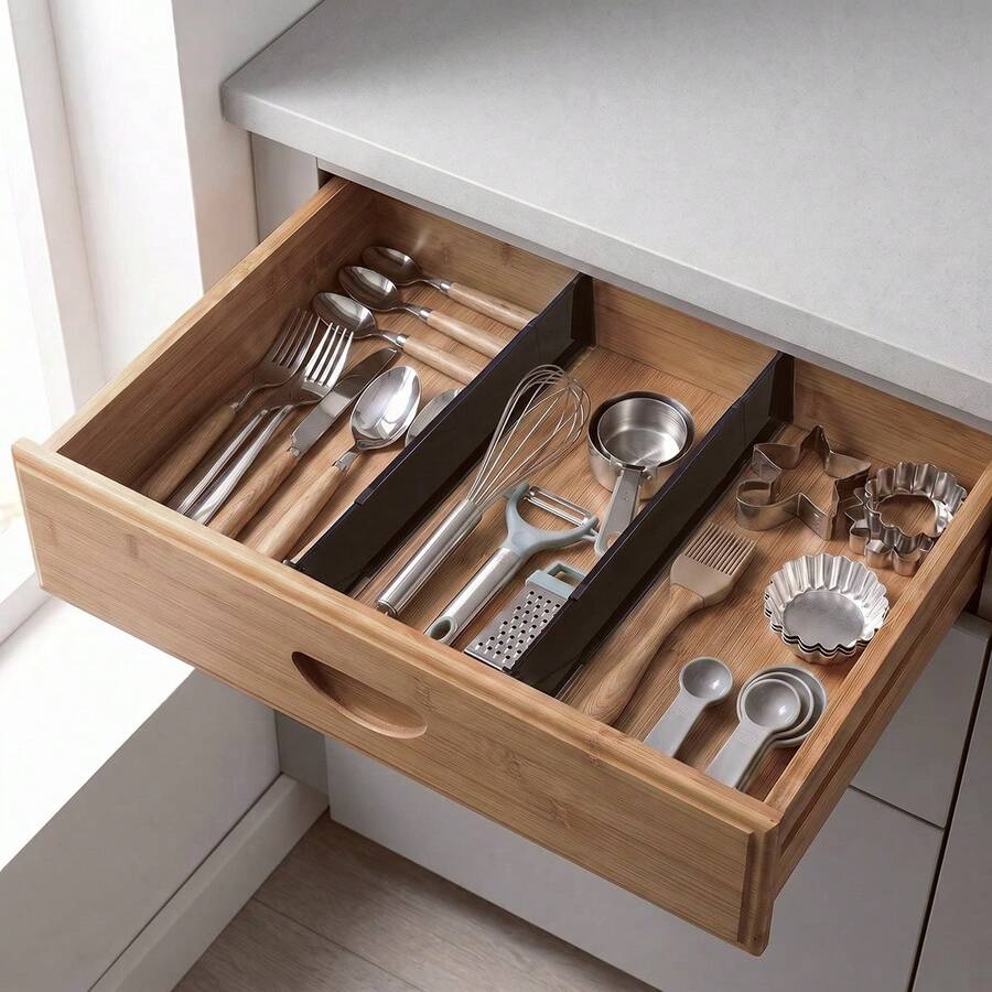 4/8/10/12/16pcs Adjustable Drawer Dividers, Free Combination Storage Baffles, Suitable For Kitchen, Bathroom, Desk And More - View 1