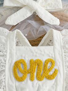 Baby Girl 2pcs Set Casual Cute Floral Pattern Letter Embroidery Ruffle Bow Decor Romper With Headband, Suitable For Daily Wear And Party - White - View 4