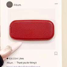 1PC Adhesive Universal Phone Stand With Mirror, High-End Solid Color Leather Texture Makeup Mirror, Desktop Foldable Support Bracket, Ultra-Thin Compact Phone Holder - Multicolor - View 6