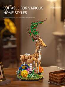1161pcs Floral Sika Deer Building Block Set,DIY Assembly Animal Model Puzzle Toy, Creative Desktop Home Decoration, Birthday Holiday Gift For Teens & Adults,Home Tabletop Display Decor & Gift - Multicolor - View 5