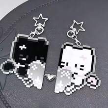 1pc Black & White Kitten Heart Acrylic Couple Keychain Cute Pendant Cartoon Best Friend - Multicolor - View 2