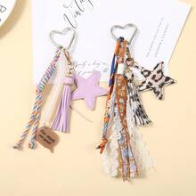 Simple Leopard Print Star Hanging Buckle Lace Floral Long Ribbon Tassel Five Pointed Star Keychain Bag Pendant Wholesale - Multicolor - View 2