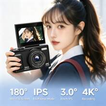True 4K Digital Camera 64MP Interpolated 13MP Actual Pixels, 180° Flip Screen, 16x Digital Zoom Anti-Shake Vlog Camera, With Fill Light, Face Detection And Beauty Function - 1200mAh Battery - View 2