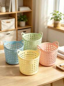 1/4/8pcs Mini Desktop Storage Baskets,Plastic Organizers,Scrap Boxes ,Office Stationery Storage Boxes, Hollow Pen Holders,Desktop Organizers,For Home Use; Suitable For Desktops, Study Desks, Offices, And Organizing, Shelf Baskets - Multicolor - View 5