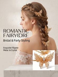 5pcs Hollow Metal Butterfly Hairpins Rhinestone Hair Clips Bobby Pins For Women Wedding Prom Styling - Multicolor - View 3