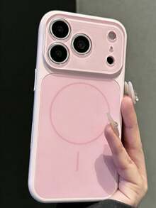 Fashion Liquid Silicone MagSafe Magnetic Phone Case, Compatible With IPhone 18 Pro Max 18 Pro 17 16 15 14 13 Pro Max, Large Window Lens Glass Protective Cover - Pink - View 3