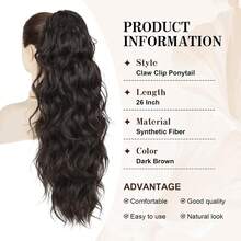 Ponytail Extension, Claw Clip Ponytail Extensions Long Wave Black Ponytail Extensions For Women Synthetic 26 Inch Hairpiece For Daily Use - Multicolor - View 3